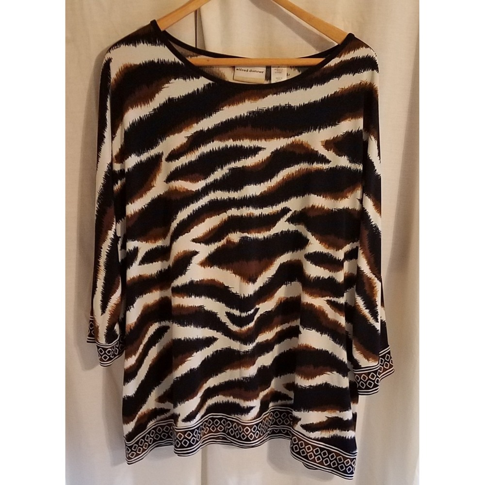Alfred Dunner Animal Print Pullover Top Black Brown‎ Size 2x  blouse